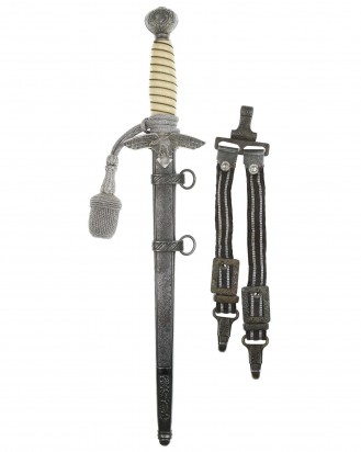 © DGDE GmbH - Luftwaffe Dagger [M1937] with Hangers, Portepee and Artificial Damascus Blade by Pet. Dan. Krebs Solingen