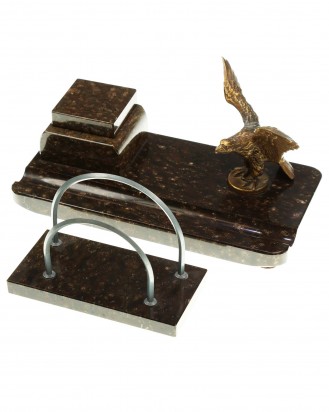 © DGDE GmbH - Antique Desk Set with Granite Base and Figural Eagle and Ink Well