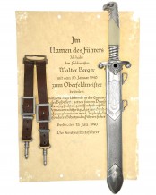 RAD Leader Dagger with hanger and Konstantin Hierl certificate - Alcoso Solingen