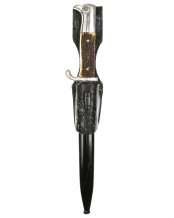 Stag Gripped Short Bayonet with Leather-Frog