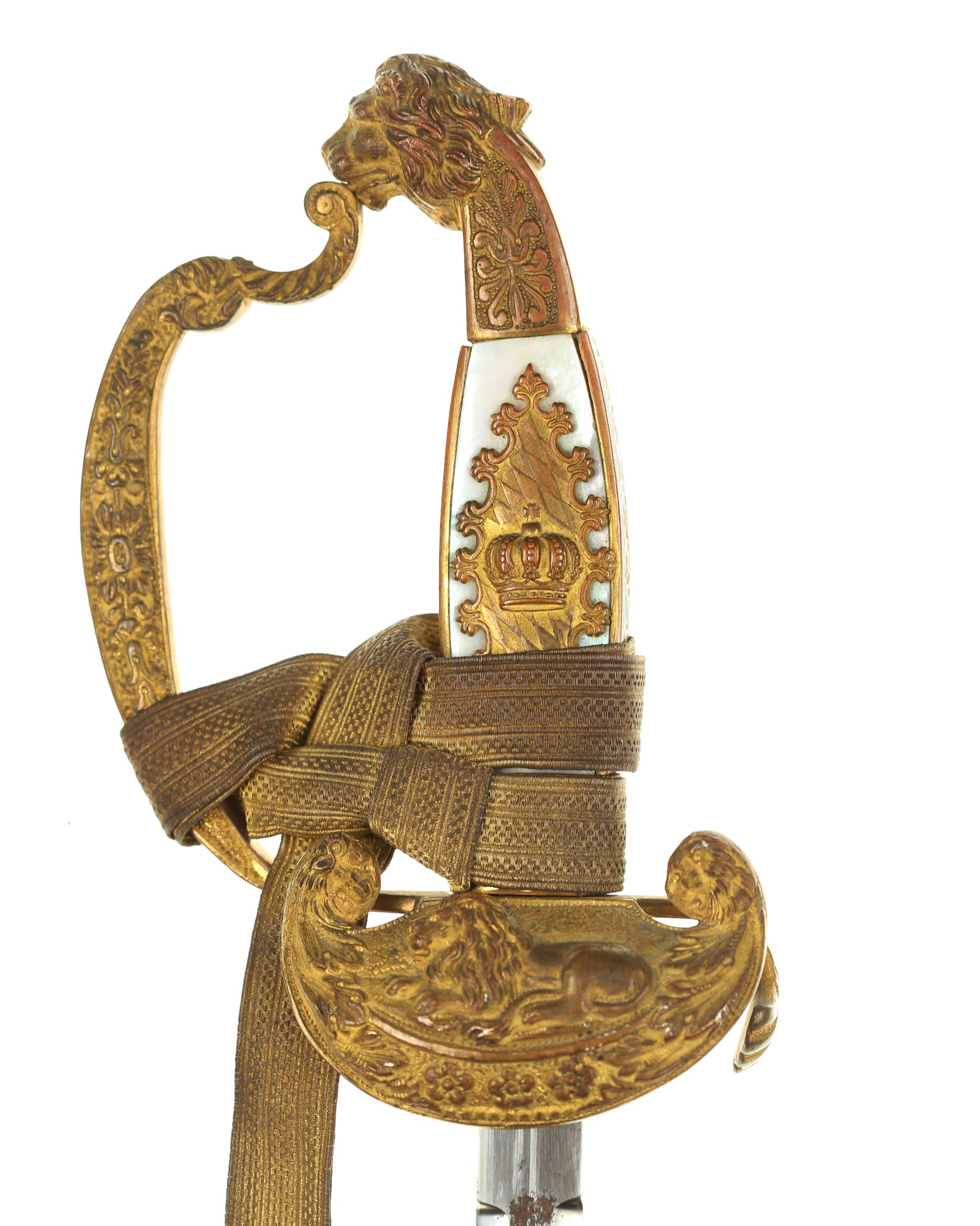 Bayerischer Degen Prinzregentenzeit – Perlmuttschalen Detail