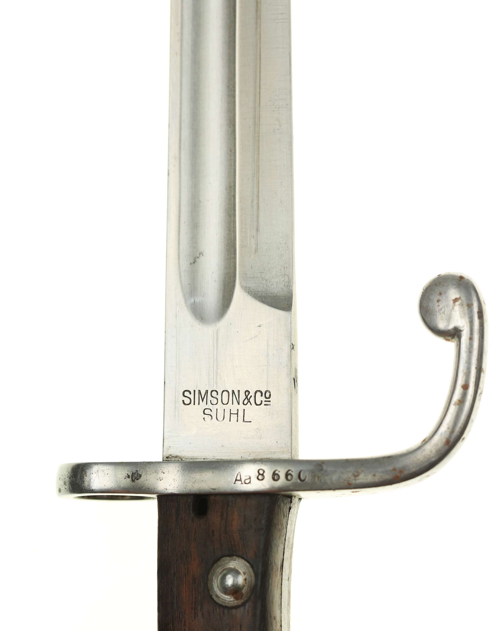 Herstellerkennzeichnung Simson & Co. Suhl am Brasilien Seitengewehr M1908