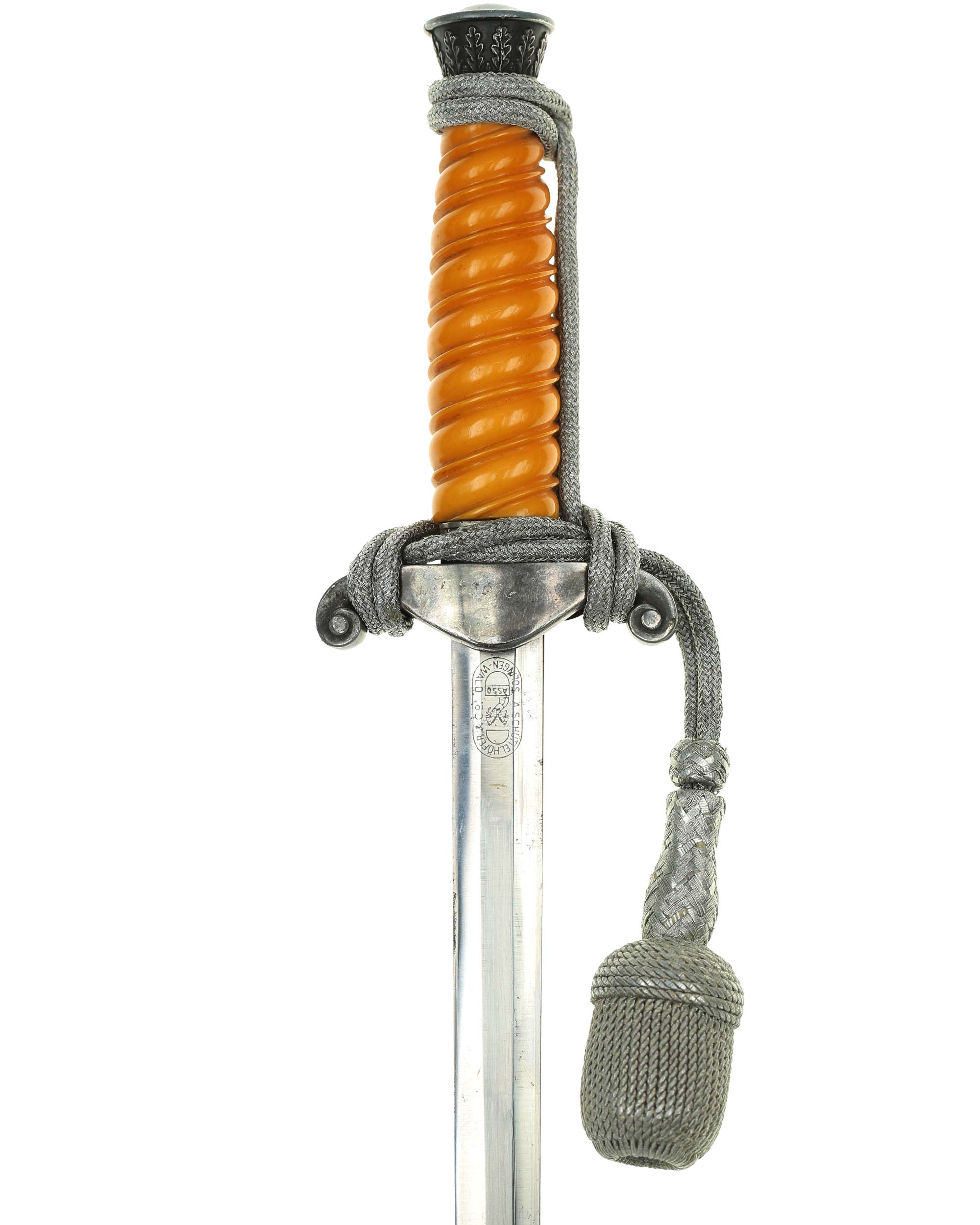 Heeresdolch ASSO Solingen – Klinge mit Herstellerlogo und Crossgrain