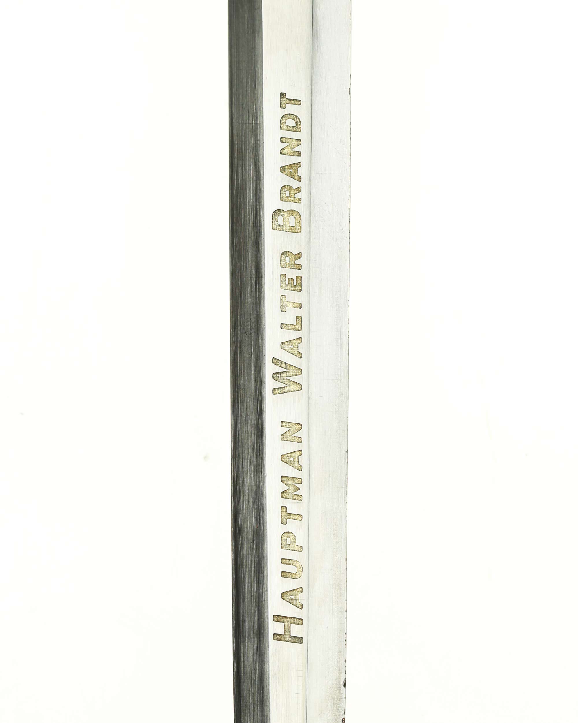 Gilt name inscription Hauptman Walter Brandt on Army Officer Dagger blade