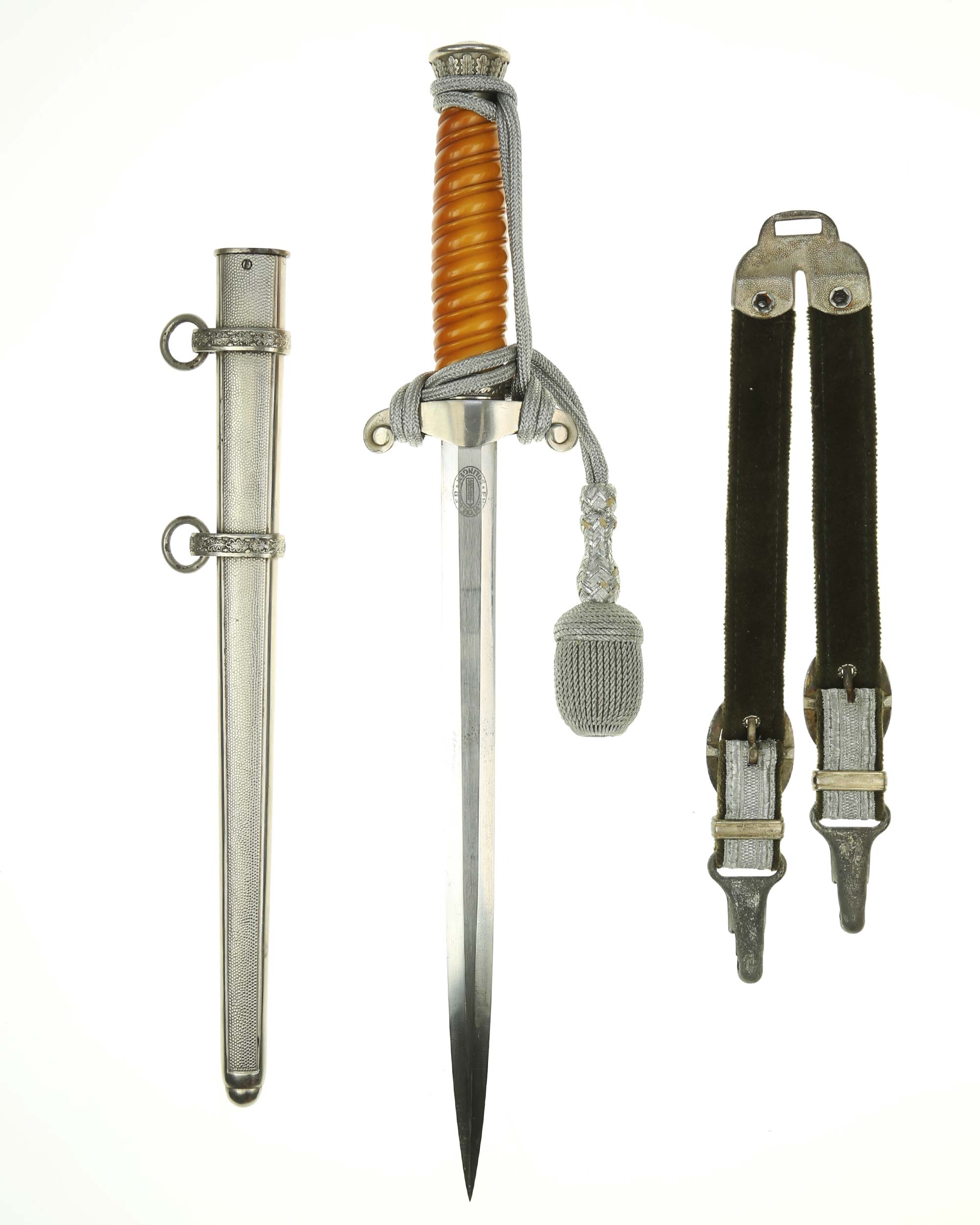 Heeres-Offiziersdolch M1935 mit orangefarbenem Griff, Portepee und Heeresadler Parierstange