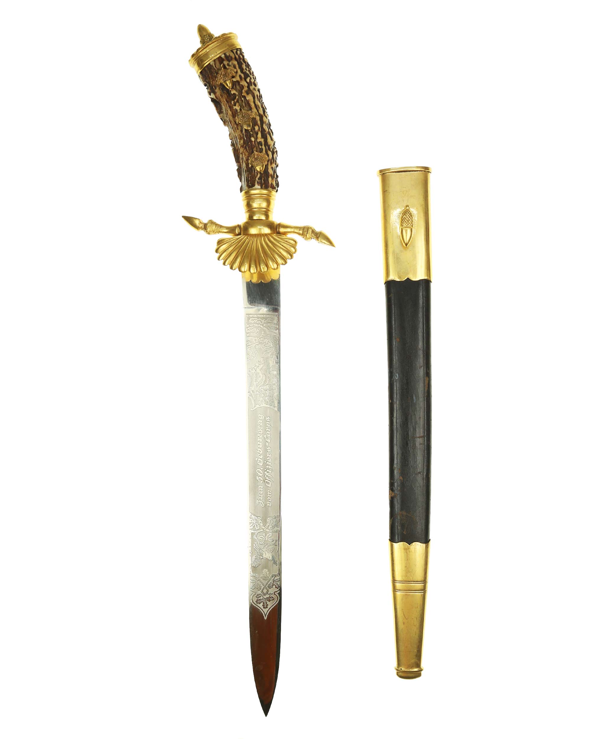 Stag horn grip on Hirschfänger of the German Hunting Association