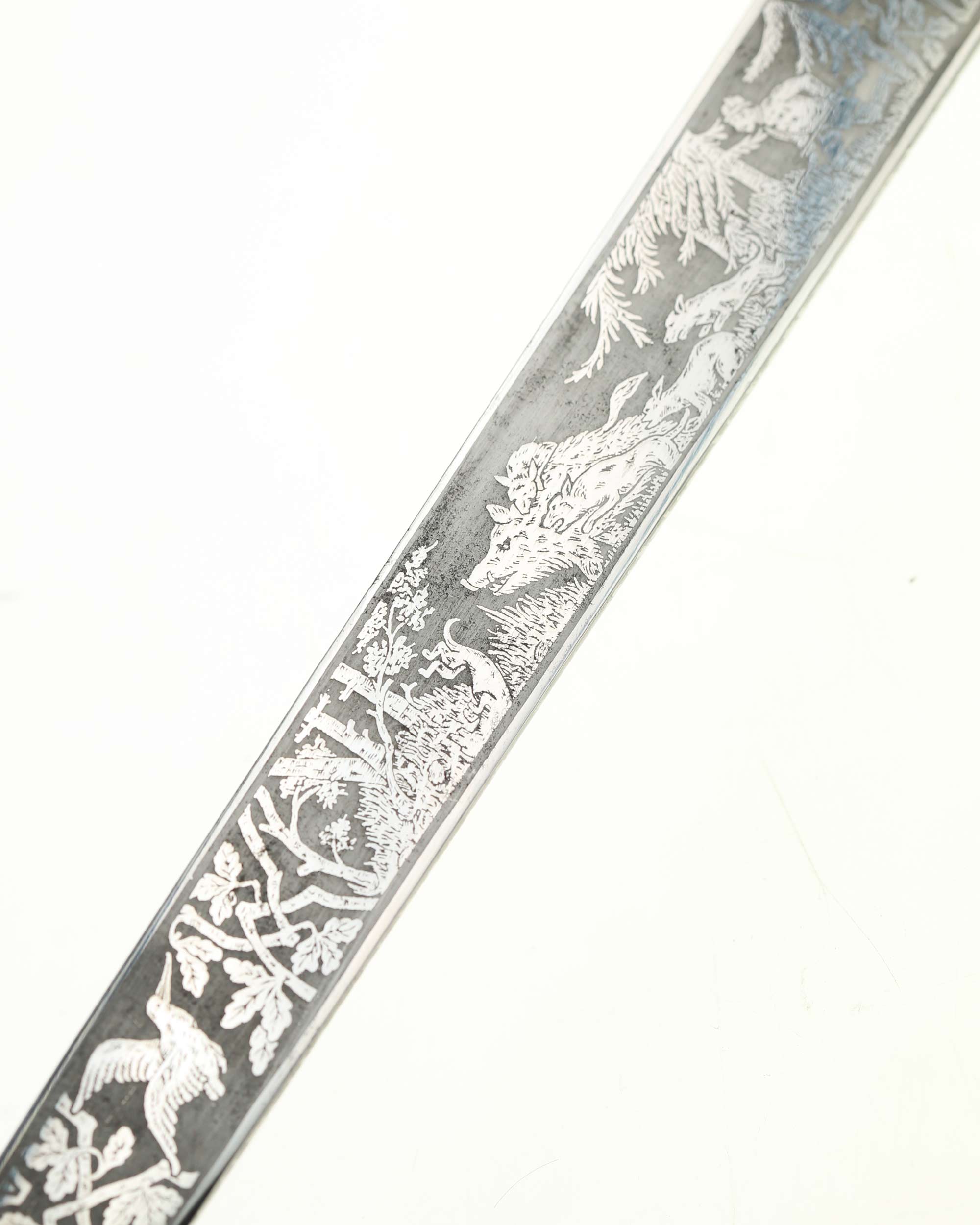 Detail of etched blade on Hunting Cutlass by E and F Hörster Solingen