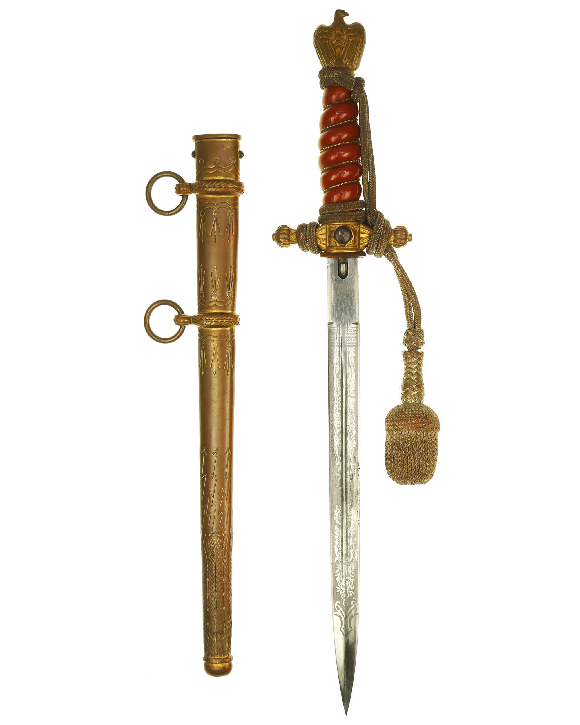 Kriegsmarine dagger – dark orange grip with double wire wrap and eagle pommel