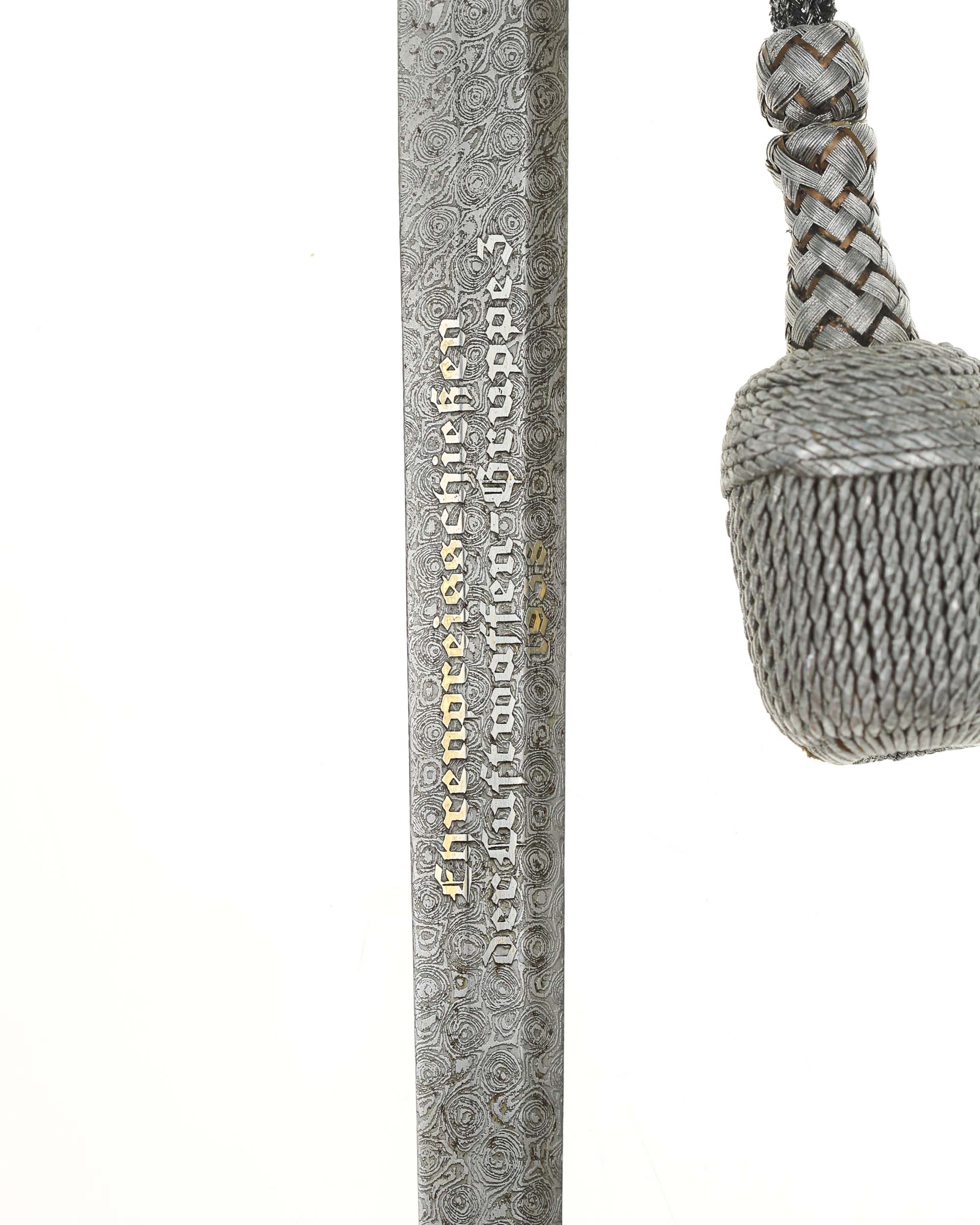 Detail of Damascus blade with rose Damascus pattern on Luftwaffe Officer’s Dagger M1937