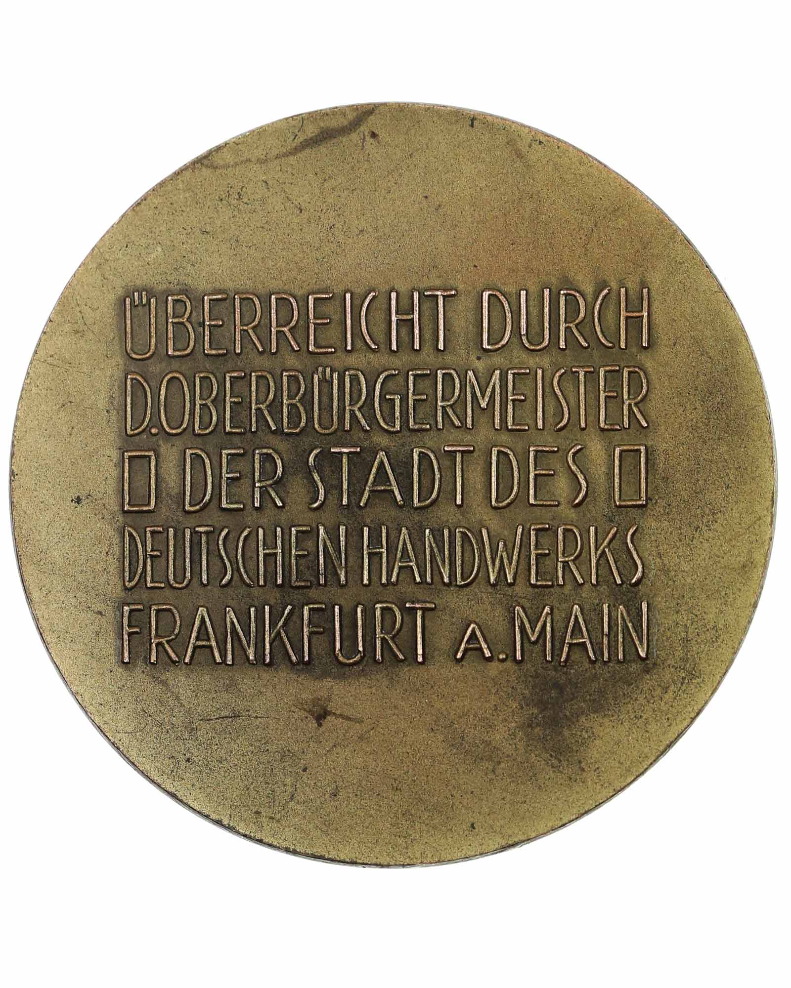 NSFK Erinnerungsmedaille Frankfurt a.M. 1938 – Rückseite mit Widmungsinschrift