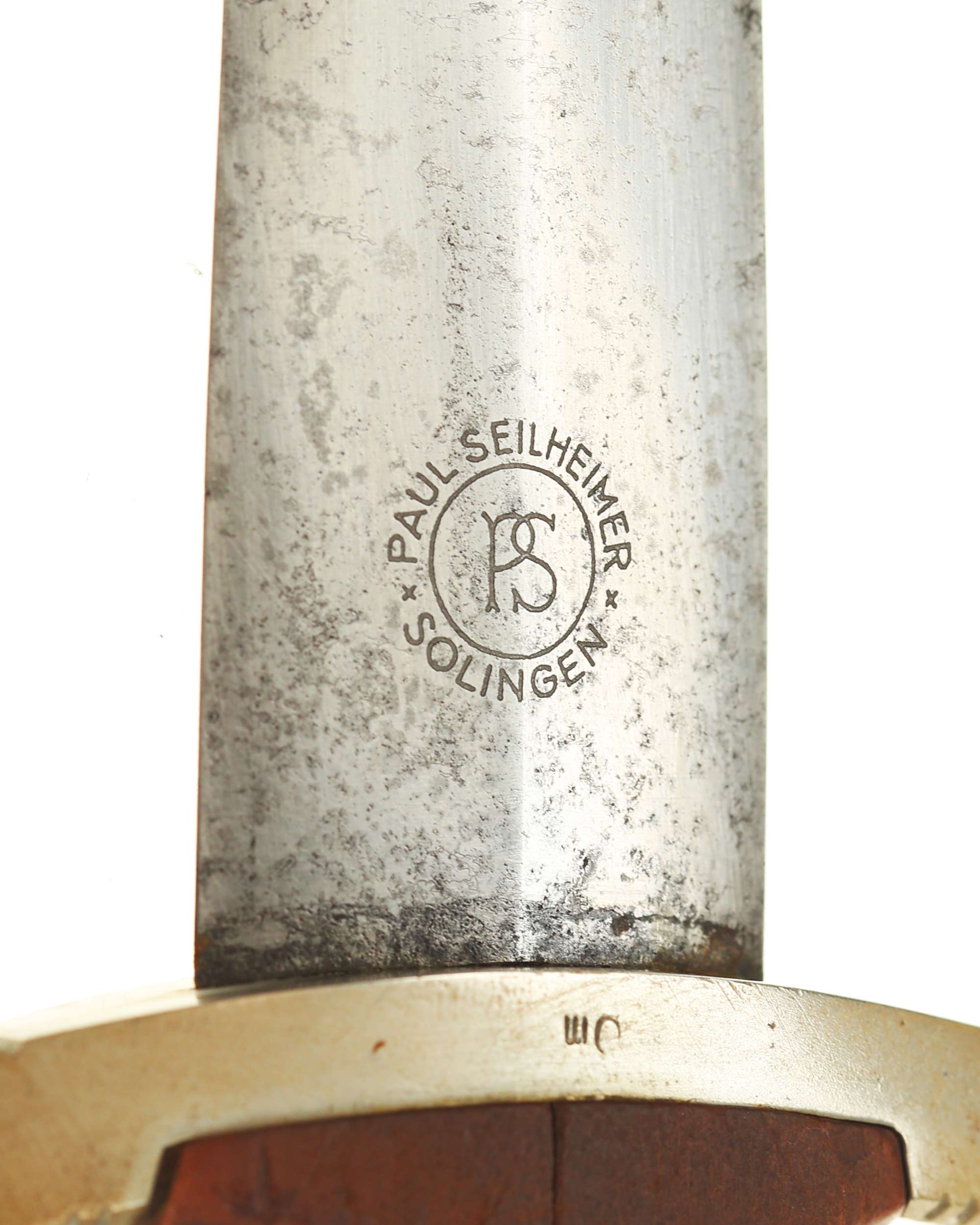 Blade of NSKK Service Dagger with Paul Seilheimer Solingen maker mark and Om Ostmark group marking