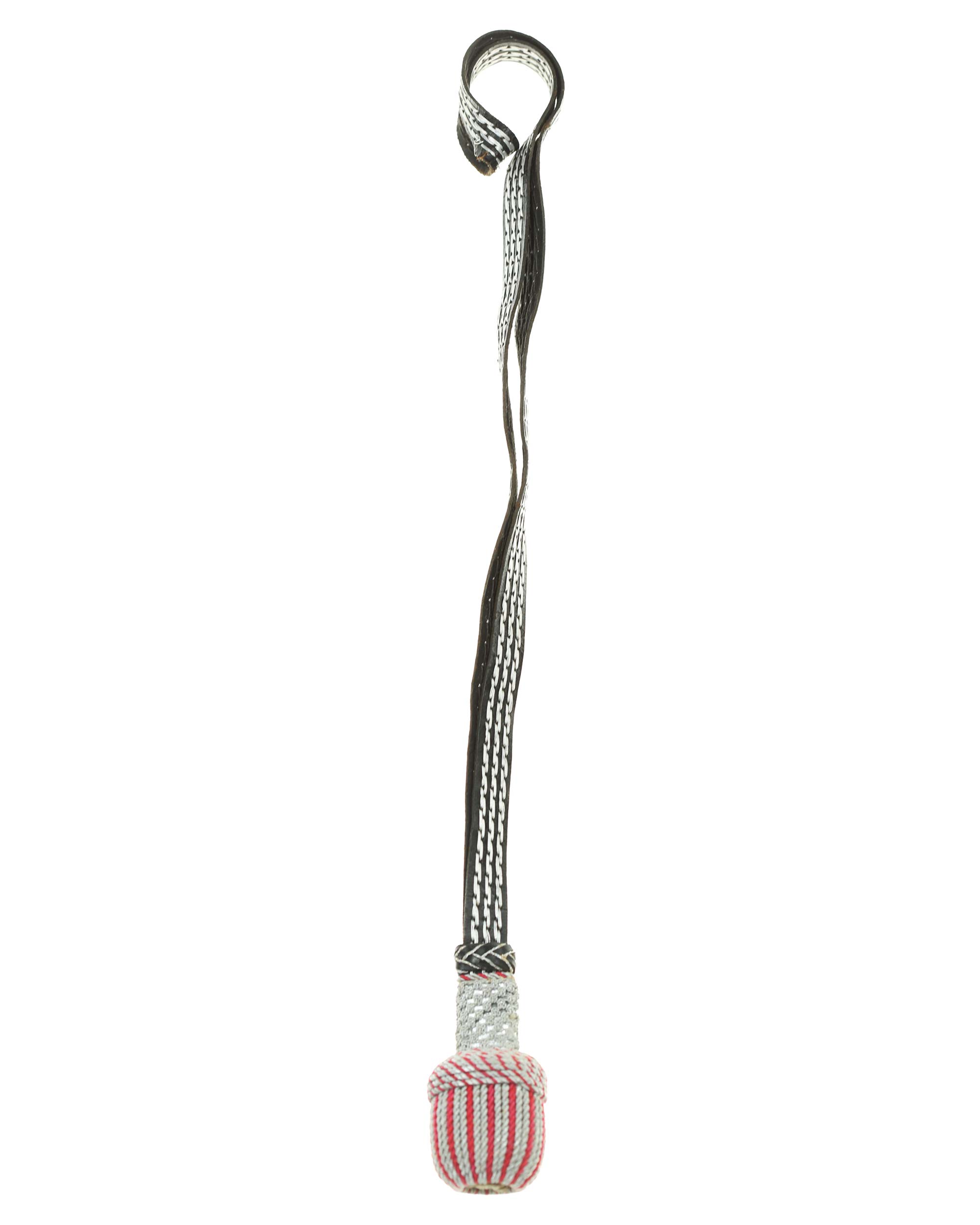 Silver and red portepee – detail of knot and crown with red thread