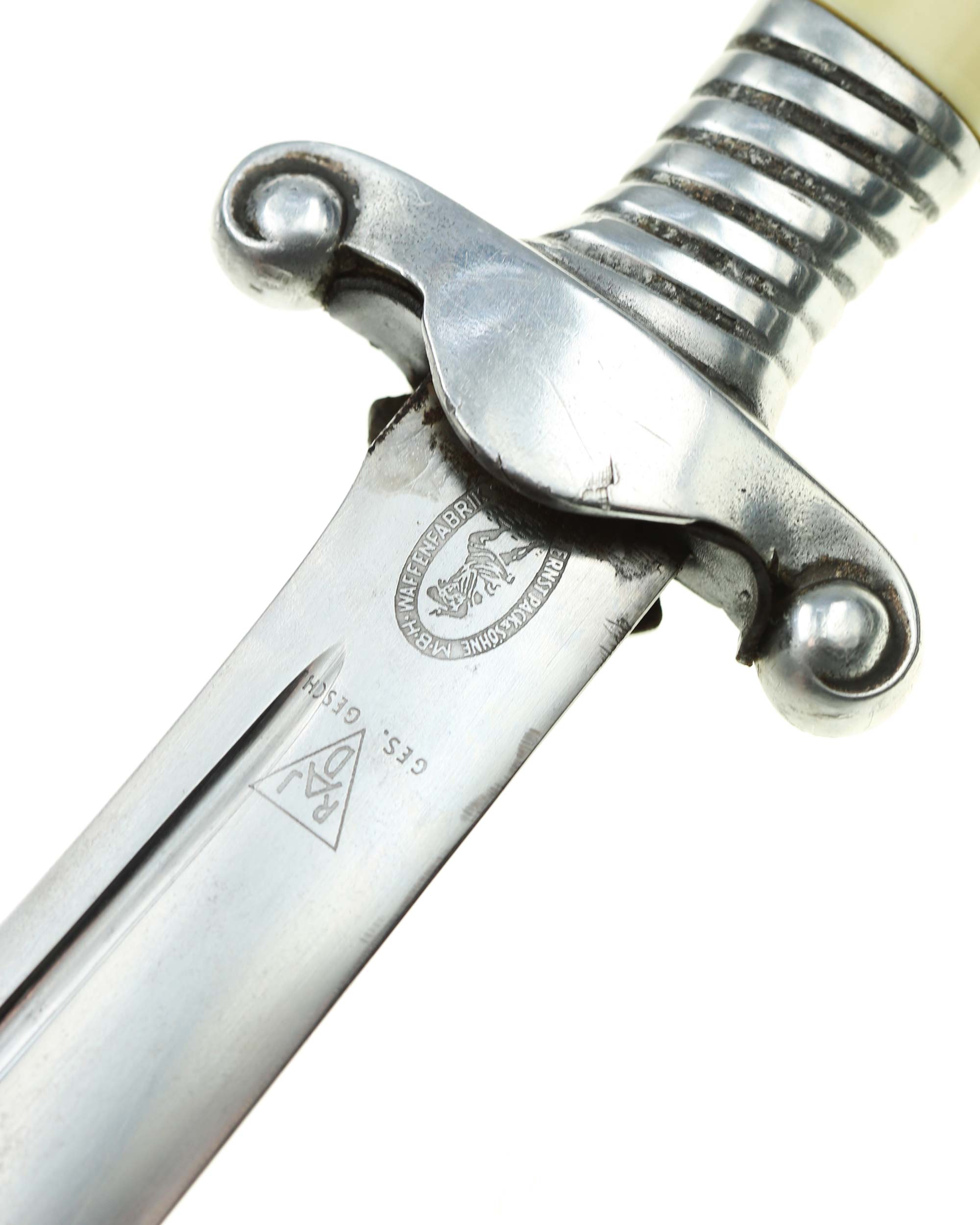 RAD Leader’s hewer – two-piece brown leather hanger with D.R.G.M. marking