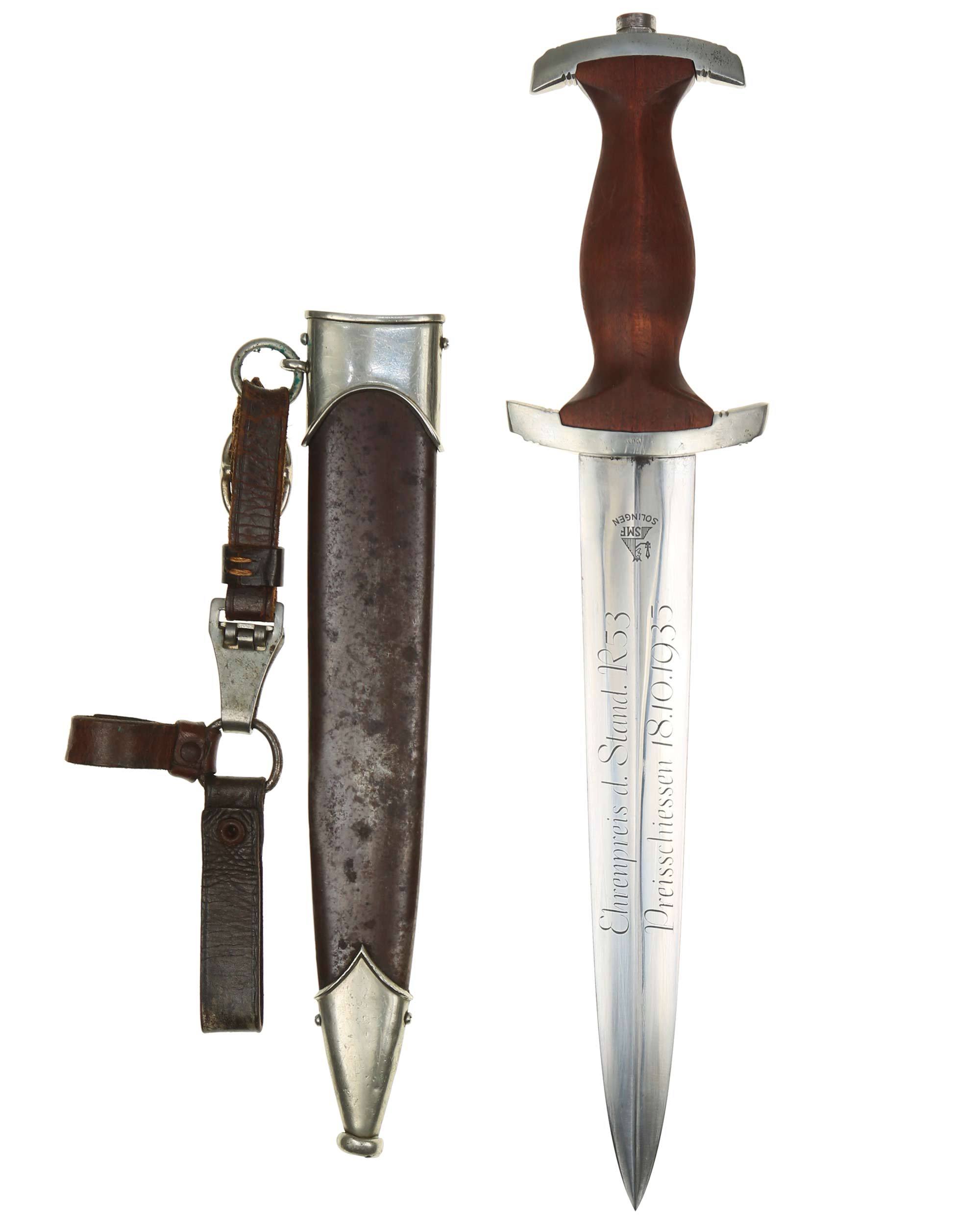 SA dagger – grip with enameled SA emblem and national eagle (internally crimped), early pattern