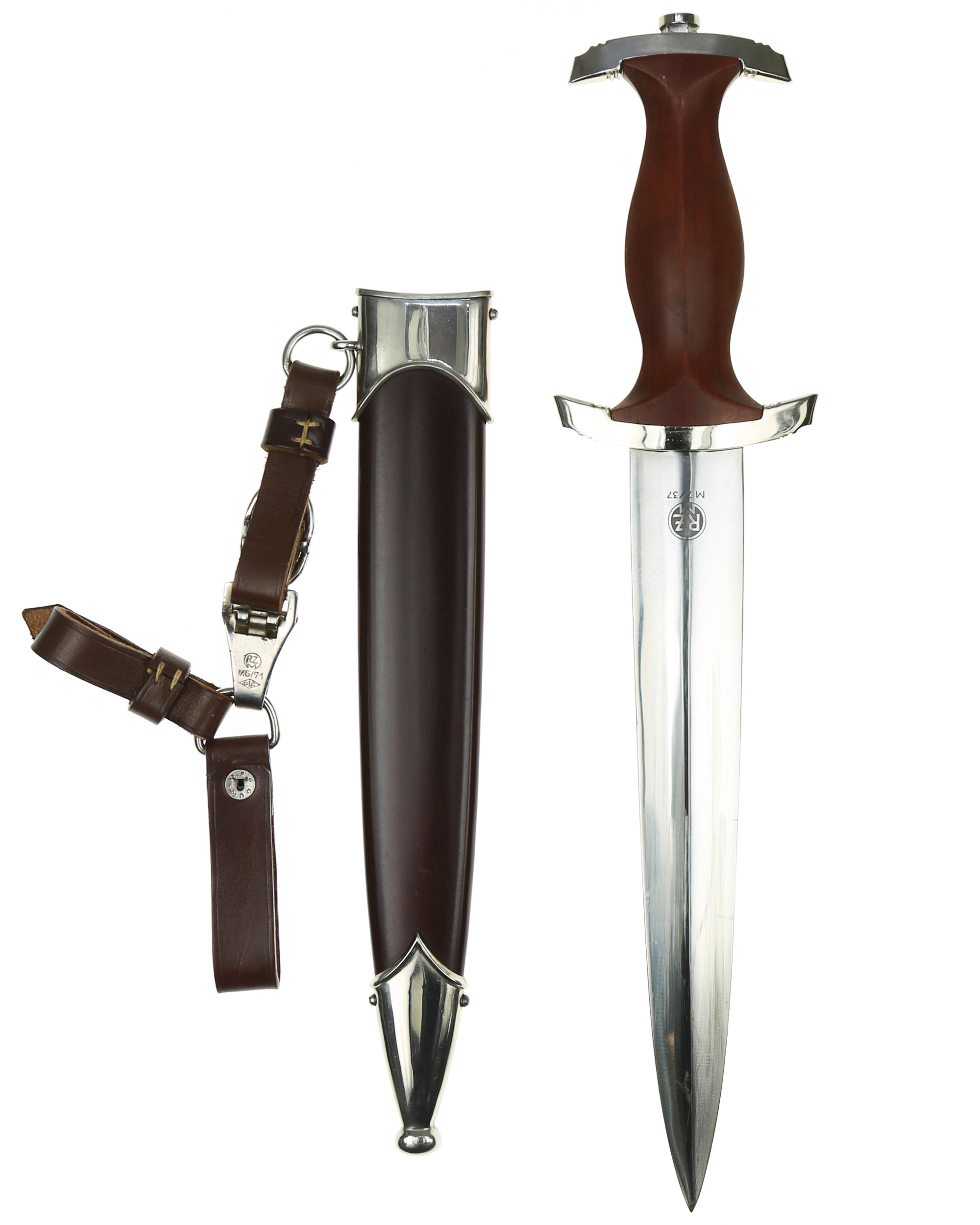 SA Dienstdolch – Holzgriff mit Aluminiumadler und emailliertem SA-Emblem