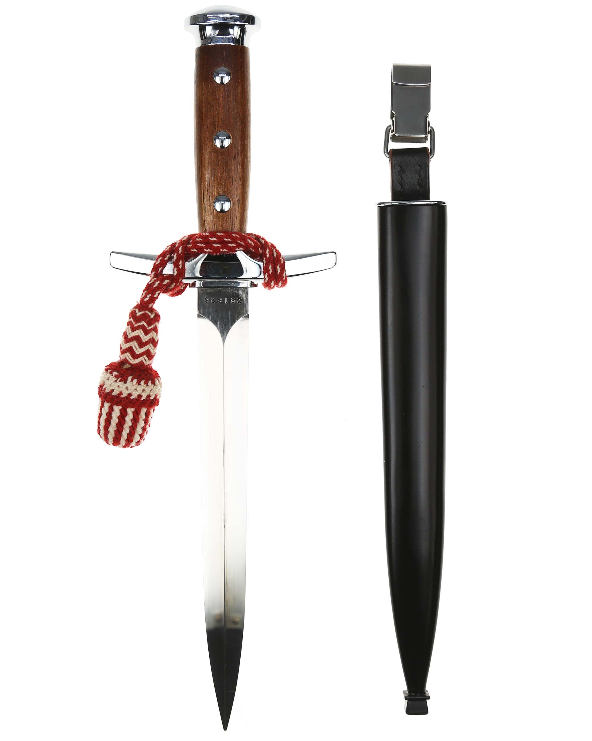 Schweizer Offiziersdolch – Griff mit Holzgriffschalen und vernickelter Parierstange