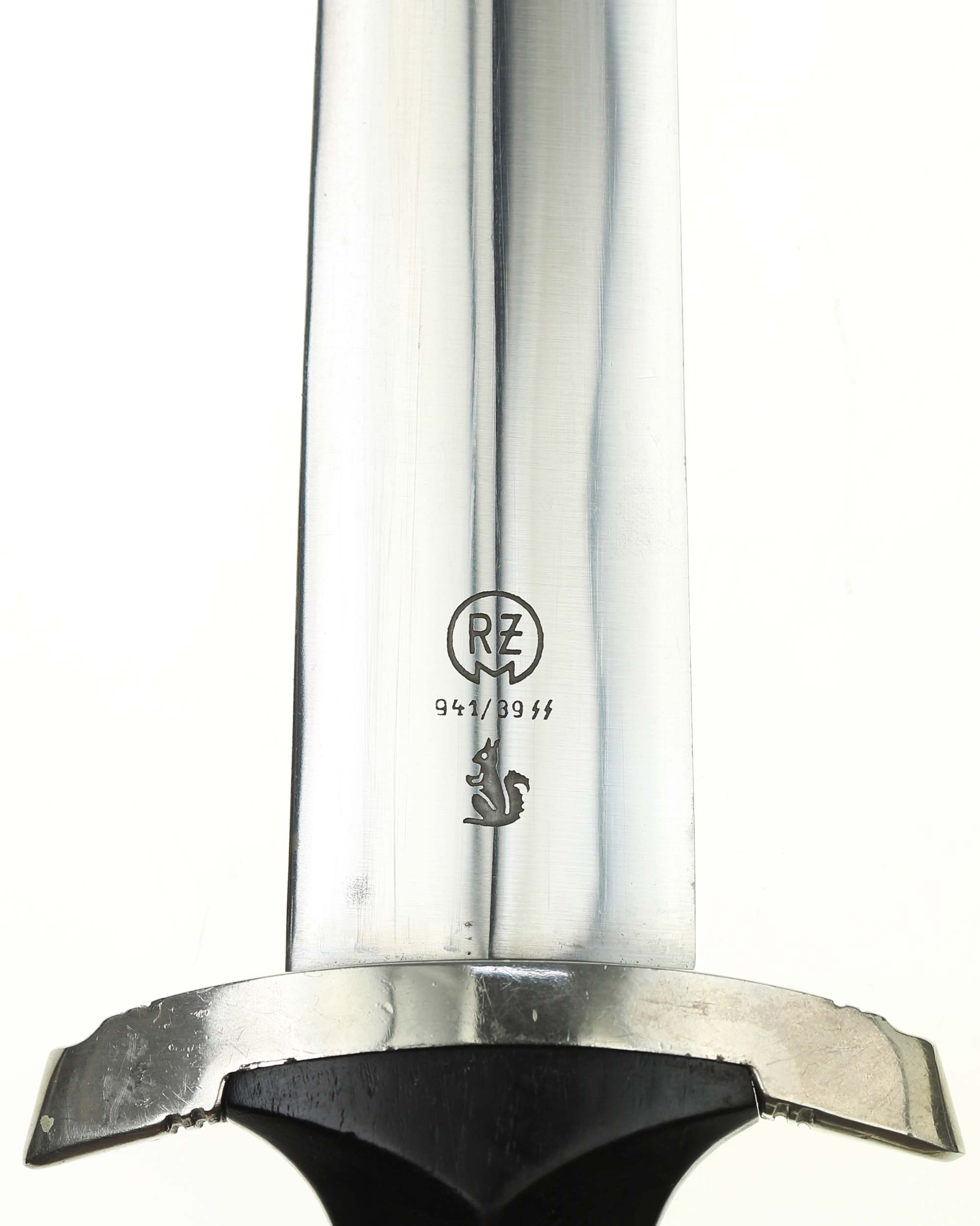 Reverse side of SS service dagger blade with RZM 941/39 SS and Carl Eickhorn Solingen logo