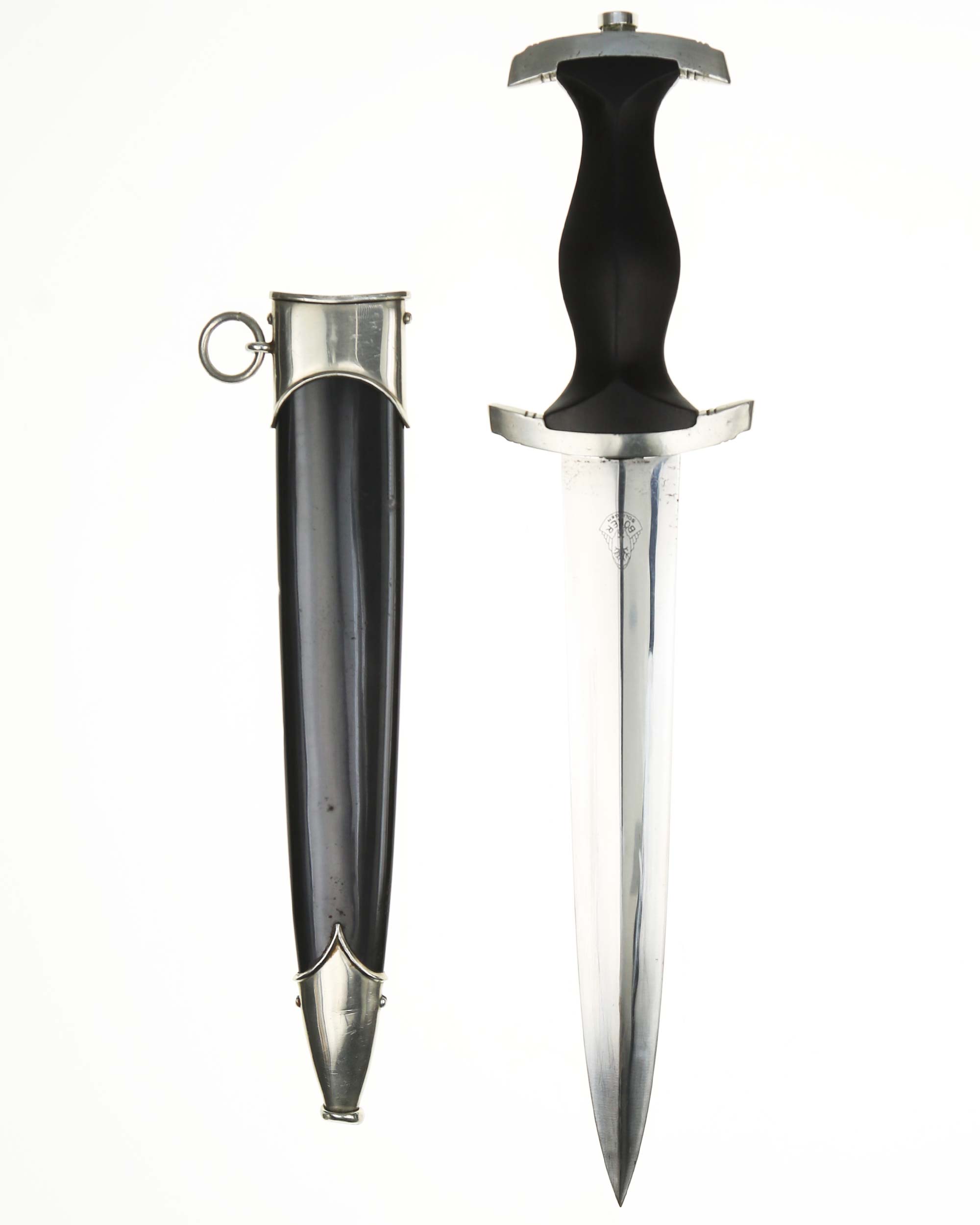 SS dagger – ebony grip with nickel national eagle and enameled SS emblem