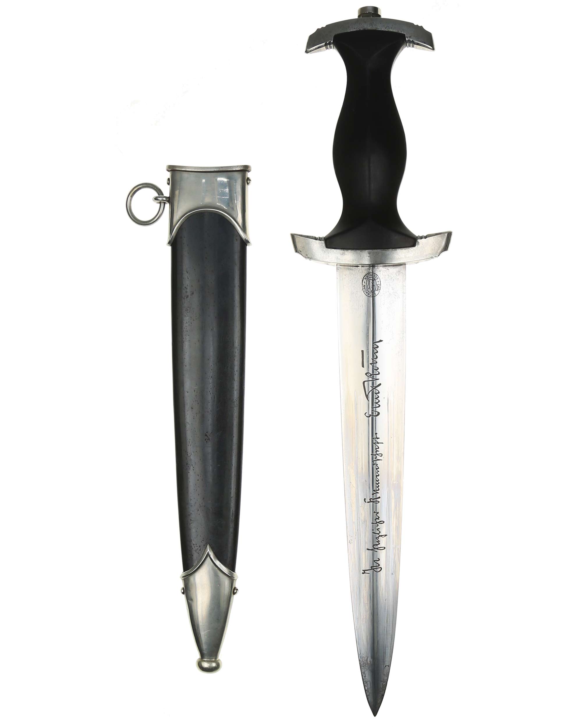 SS honour dagger – ebony grip with SS runes, national eagle and early nickel silver fittings