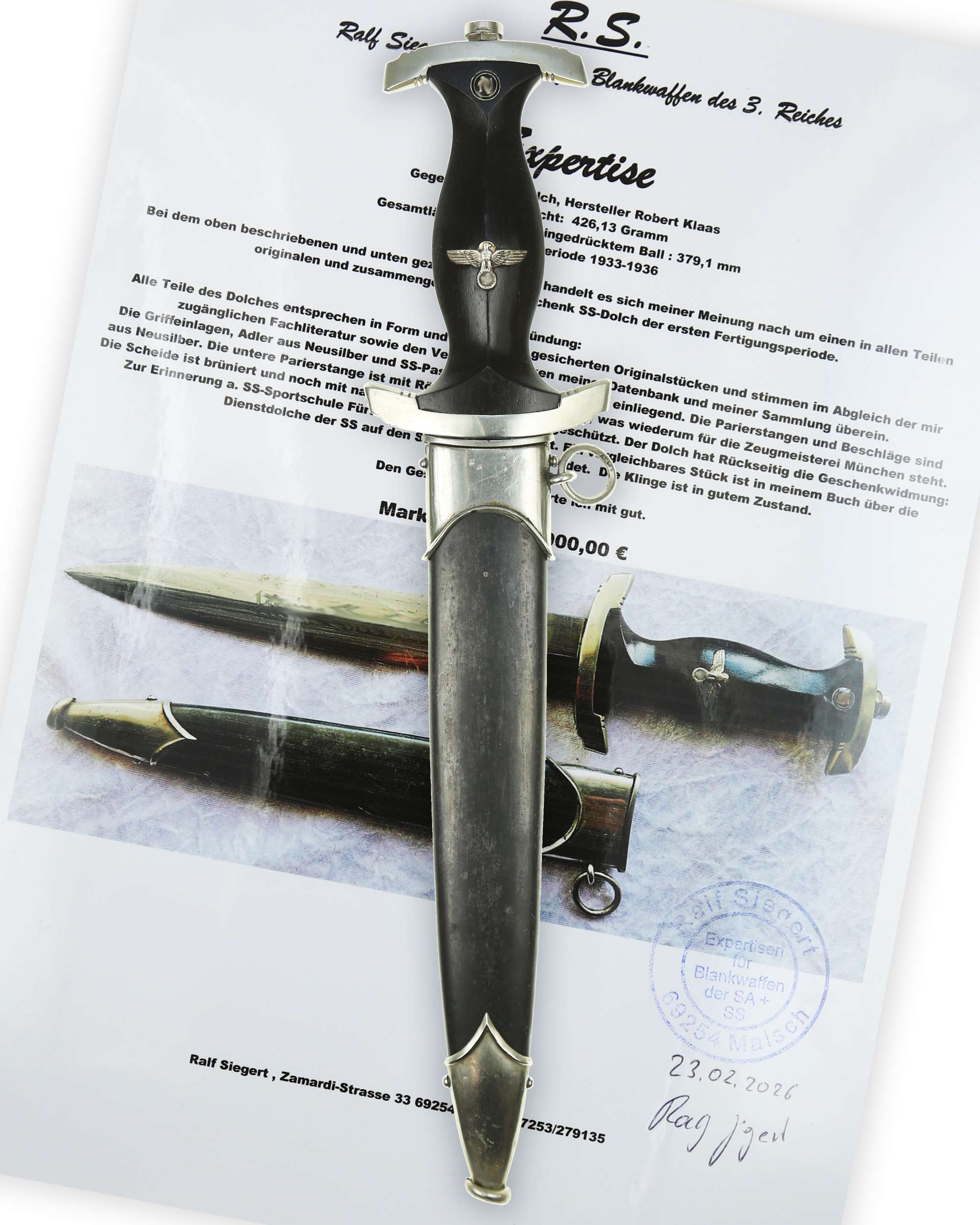 SS presentation dagger to SS Sports School Fürth II – Robert Klaas Solingen – overall view