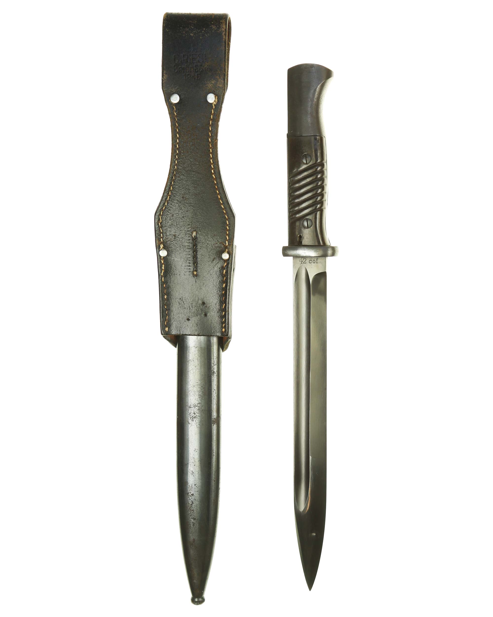 Blade of Wehrmacht Bayonet 84/98 with number 849 and fullers