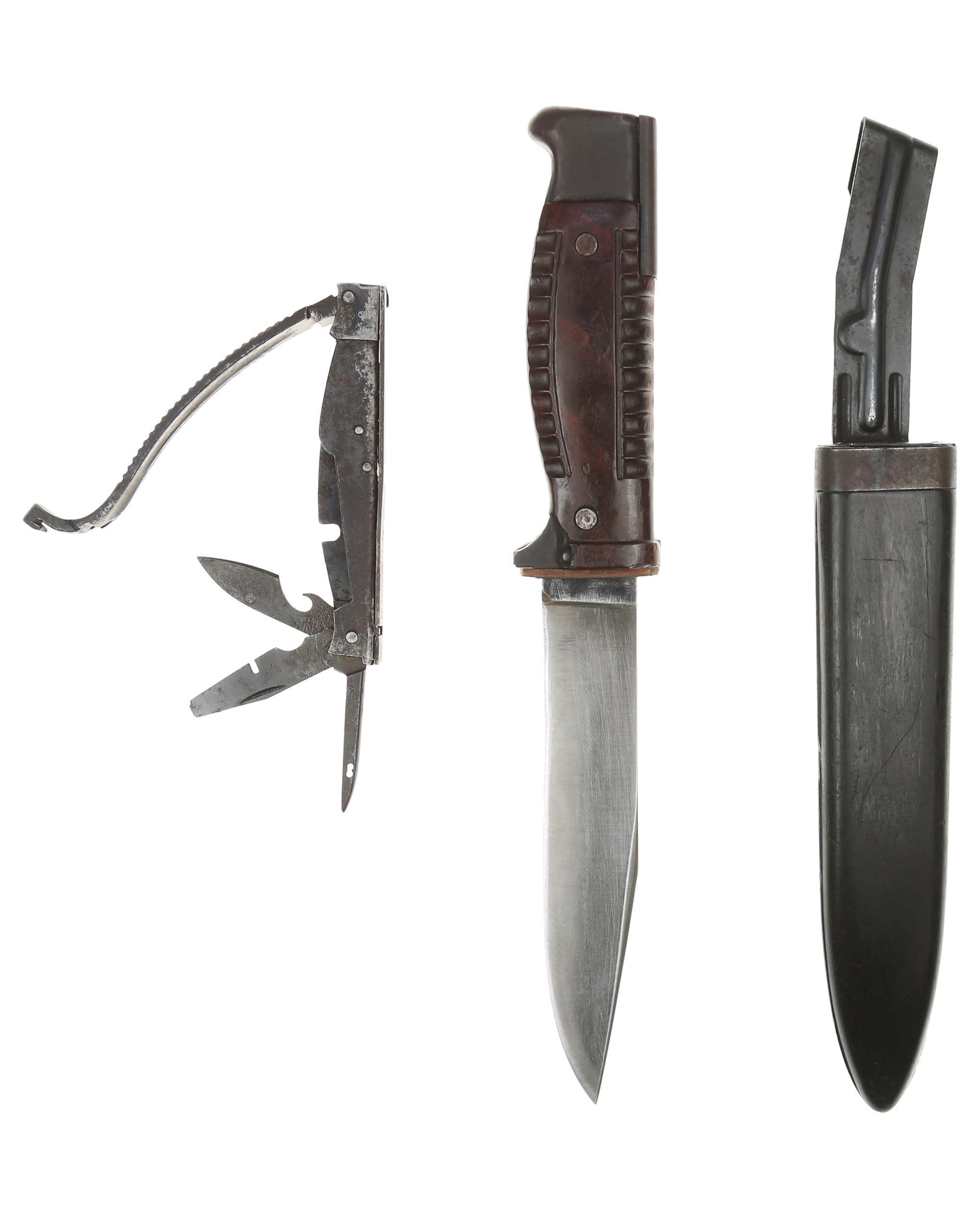 Wehrmacht SG42 Kampfmesser mit herausnehmbarem Werkzeugsatz, Scheide und Klinge