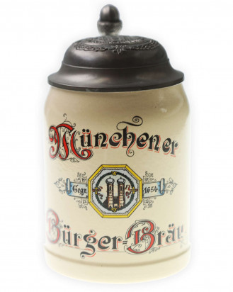© DGDE GmbH - Munich Bürgerbräu Stein with pewter lid - F. Glas Munich