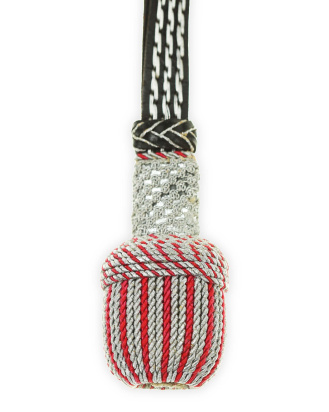 &copy; DGDE GmbH - Portepee (Troddel) for an Edged Weapon – silver/red – black leather strap with 3 cords - approx. 42 cm